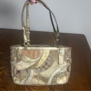 Coach Mosaic Gallery Patchwork Metallic Gold and Tan Tote/Shoulder Bag